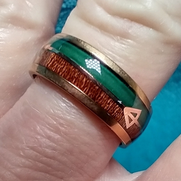 Goldtone arrow faux turquoise brown band ring - Picture 4 of 5